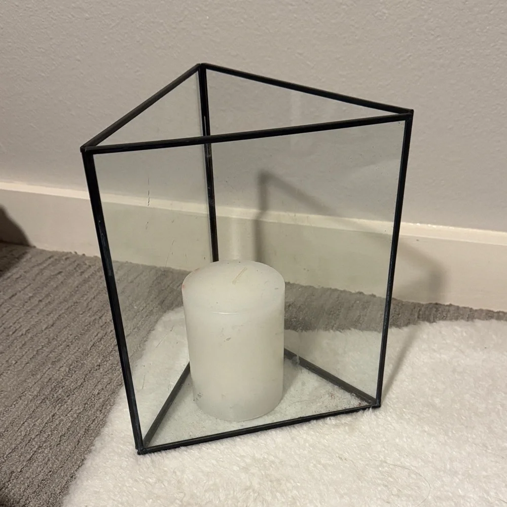 Crate&Barrel Black Geometric Glass Candle Holder